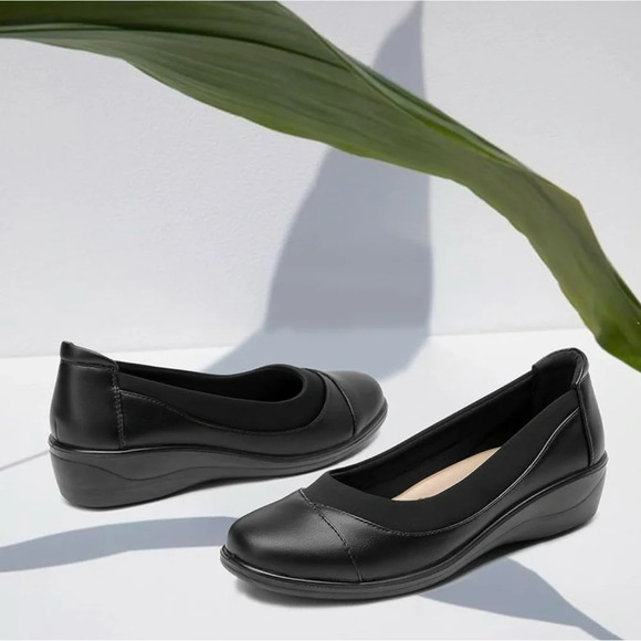 NEW Women's Low Heel Wedge Work Shoes Round Toe Slip-on Arch Support - Picture 5 of 10